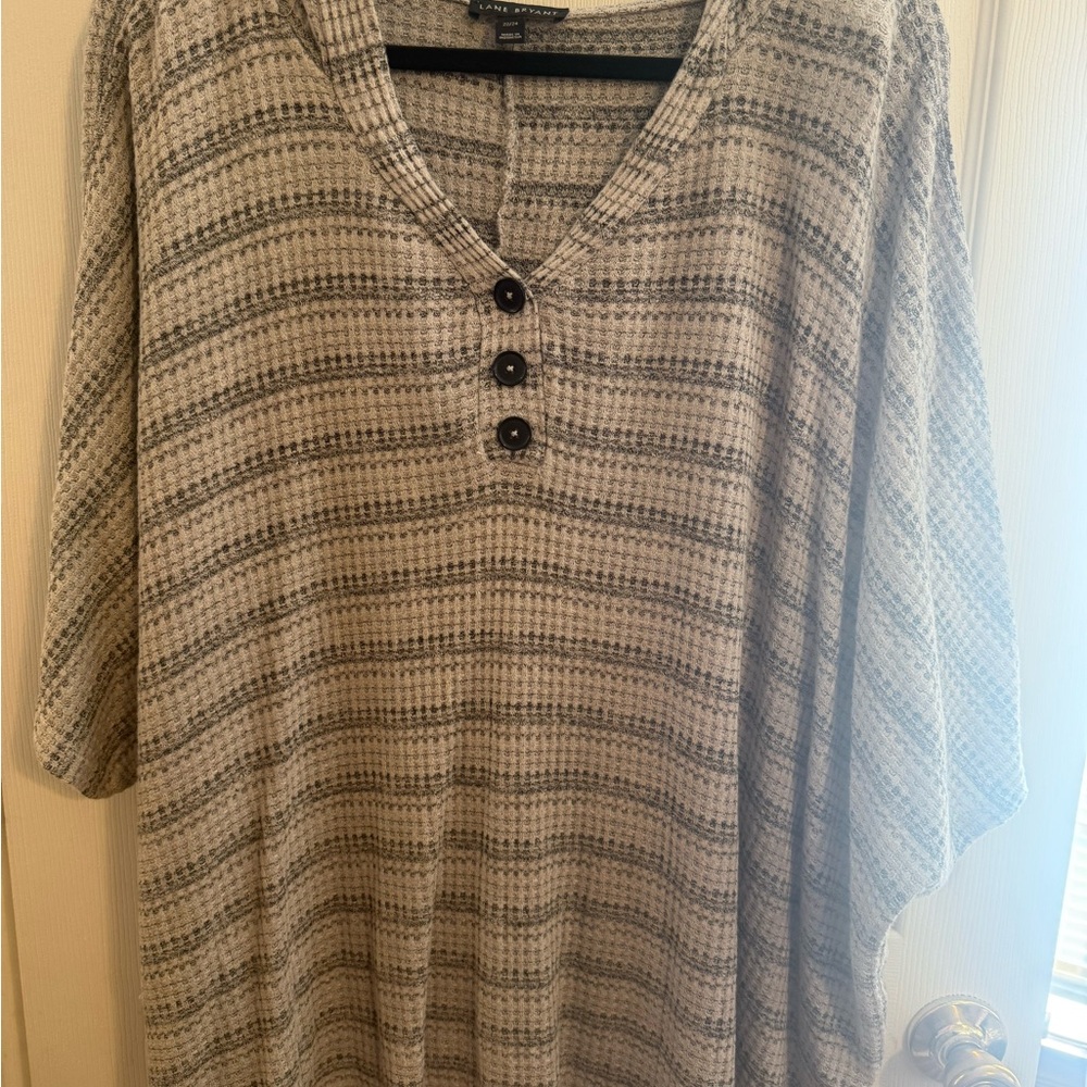 Lane Bryant Gray and Black Striped V-Neck Top